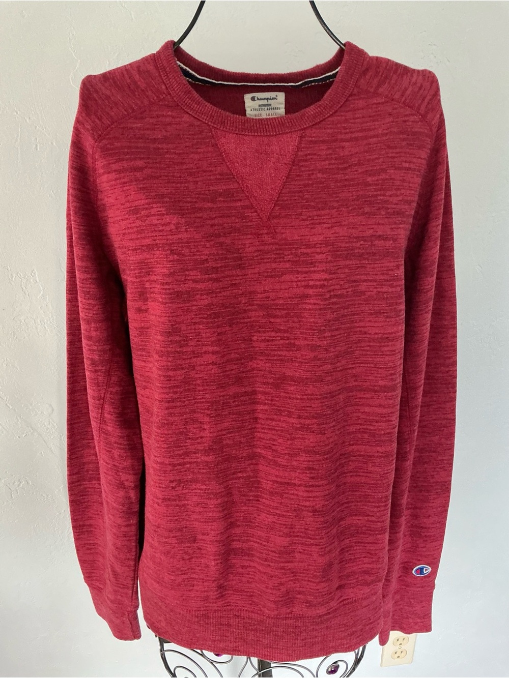 Champion Multi Texture Marled Red Pink Crewneck Sweatshirt